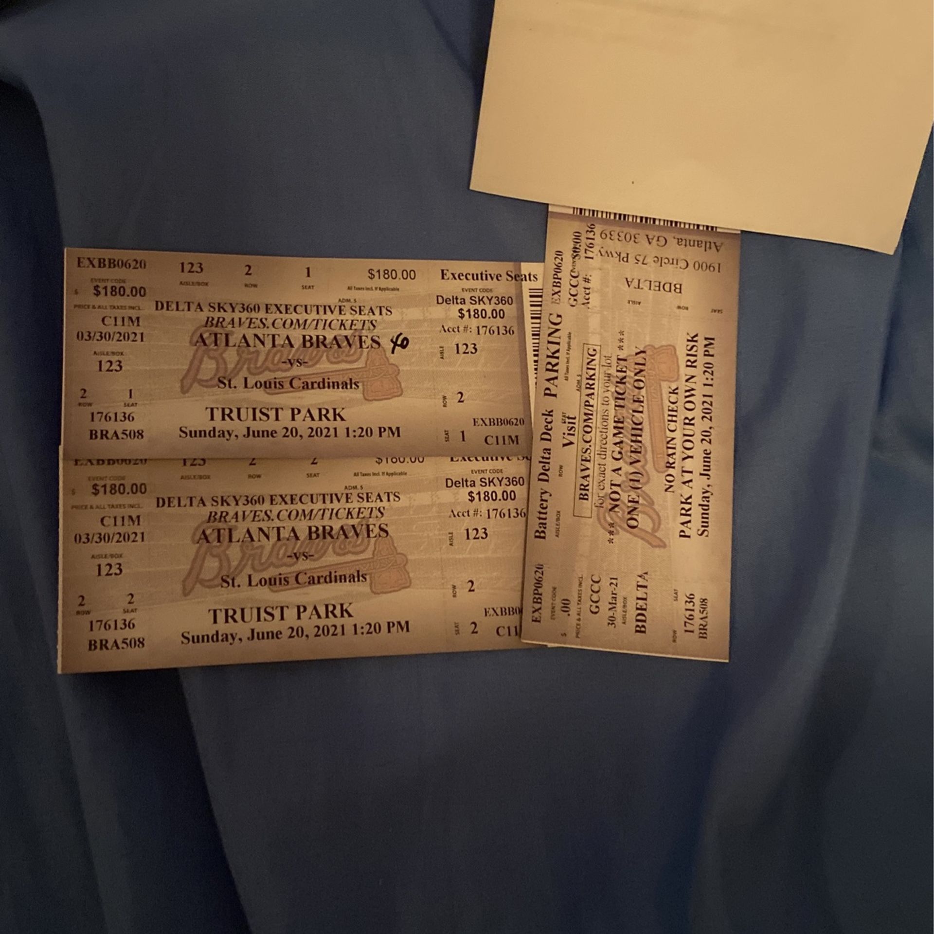 2 Braves Tickets Delta Sky Seats …1 Parking Ticket