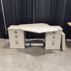 Pottery Barn Bedford Corner Desk with Two File Pedestals, Antique White