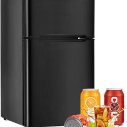 Mini Fridge with Freezer,3.2 Cu.FT Compact Refrigerator, Dual Door Refrigerator with Adjustable Temperature & Removable Glass Shelves, Mini Fridge for