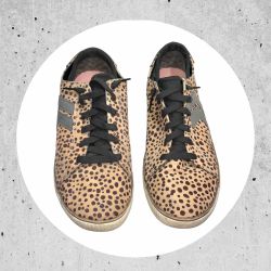 Dr. Scholl’s Tan, Brown, Black, Gray Leopard/Snake Print Elastic Lace Sneakers Wm 9