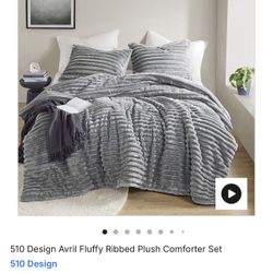 510 design Grey Avril Fluffy Ribbed Plush Comforter Set