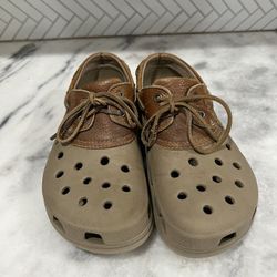 Crocs Pit Crew Islander Boat Deck Shoes Mens 10 Womens 12 Leather Trim