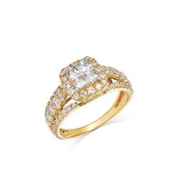 Diamond Princess & Round Halo Ring in 14K Yellow Gold, 1.50 ct. t.w.