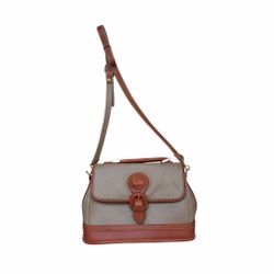 Vintage Dooney & Bourke All Weather Leather Satchel Briefcase Bag Taupe & Tan US