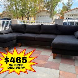 MIDNIGHT BLACK Sectional Couch (w/ Double Lounge Chaise) • FREE DELIVERY TO YOU 🚚