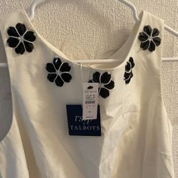 NWT Talbots White Shirt Black Flowers Shirt Sleeve 