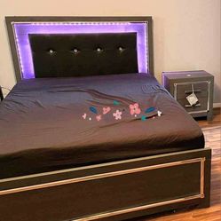 Queen Size Bed Frame Led Lights Mattress And Nightstand Sold Separately Brand New 