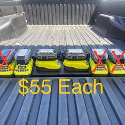 RYOBI ONE+ 18V 4.0 Ah Lithium HIGH PERFORMANCE Battery & Charger Starter Kit **$55 Each**