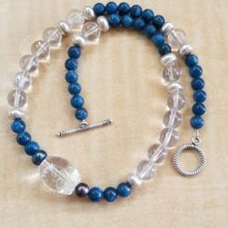 Crystal And Lapis Bead Necklace 