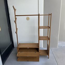 New In Box 41x12x63 Inch Tall Garment Bamboo Shelf Rack Clothing Coat Stand With 2 Shelf Cabinet Shoe Rack