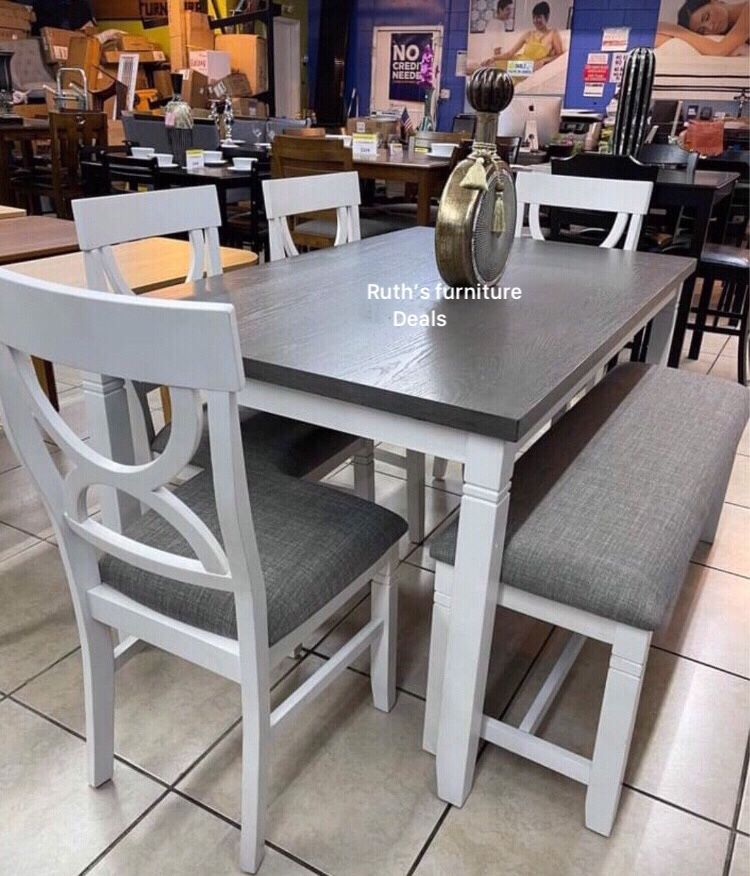 6-pc Dining Table Set Two Tone White & Grey