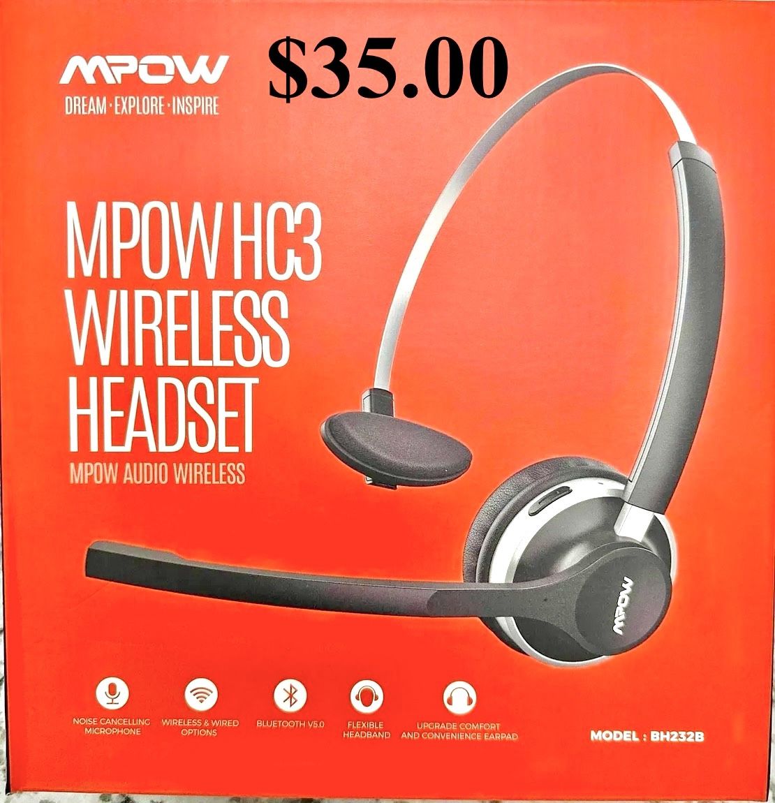 Wireless Headset Black Mpow HC3 BH232B