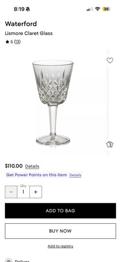 Vintage Waterford Lismore Crystal Wine Glasses, Set of 6