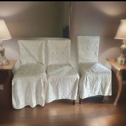 Vtg Ivory Floral pattern Chair Covers