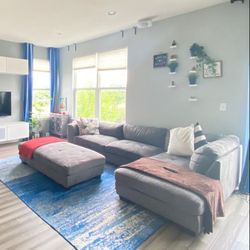 Grey L Sectional Couch w/ Ottoman