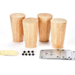 4 Pack Furniture Legs 4 Inch High (10cm) Cabinet Legs Solid Wood Sofa Legs Couch Legs Hardware Furniture Wood Legs for Bed Desk Table with Stainless P