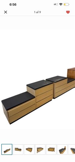 Set of 2 Vintage Wood Dressers with Black Tops