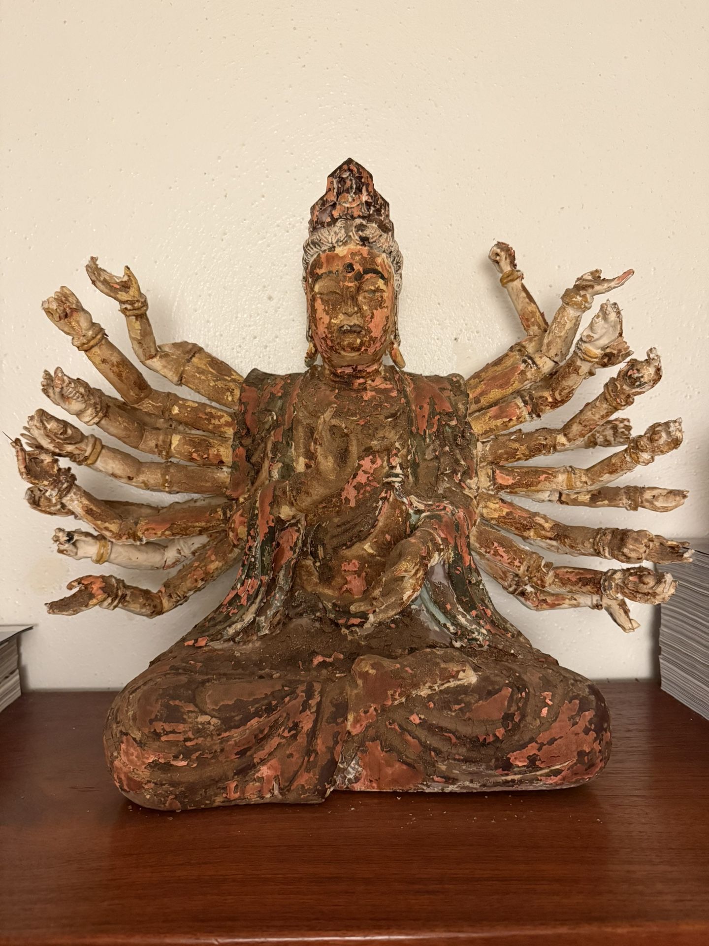 Large Antique Wooden Avalokiteshvara Buddha Figure