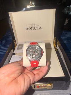 Invicta Skeleton Dial Watch with Red Strap
