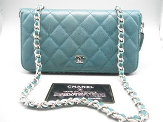 Chanel  Turquoise Caviar Leather CC Long Bag Wallet