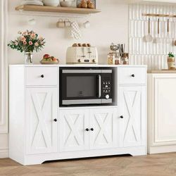 Kitchen Buffet Cabinet with Microwave Shelf, 47" W Sideboard with Charging Station, Microwave Coffee Buffet, Black