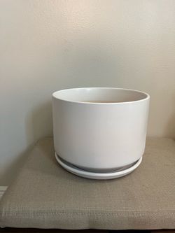 New Large 12” White Ceramic Planter with Saucer