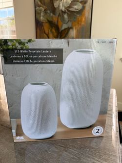 Evergreen LED White Porcelain Lantern Set of 2
