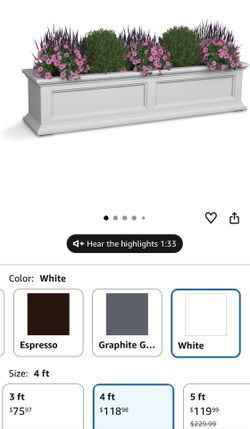 Mayne Fairfield 4ft Window Box - White - Durable Self Watering Resin Planter with Wall Mount Brackets, Plastic (5823-W)
