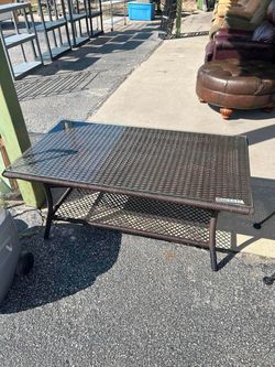 Brown Wicker Coffee Table with Glass Top
