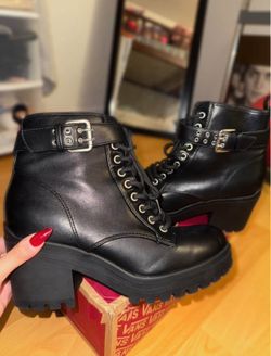 New Black Chunky Heel Combat Boots size9