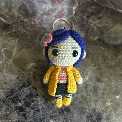 Coraline crochet keychain