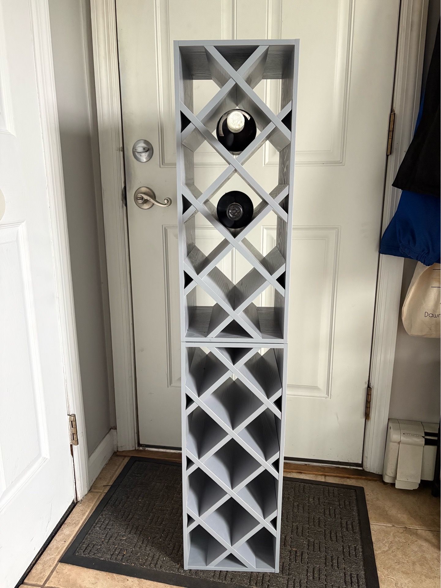 Stackable wood blue/ grey wine rack