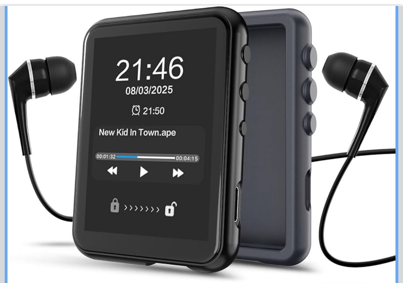 48GB MP3 Player with Bluetooth 5.3, 2.4 inch Full Touchscreen Music MP3 for Kids, FM Radio, Voice Recorder, HiFi Sound, E-Book, Earphones Included