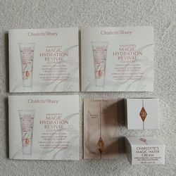6 Pieces Award Winning Charlotte Tilbury Magic Hydration Water Cream + Revival Cleanser + Beauty Glow Primer
