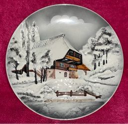 Made in Western Germany Porcelain Winter Scene Collector 9” Plate FLAWLESS!