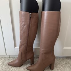NEW Nine West Danee Light Brown Block Heel Knee-High Boots, Women’s Size 9