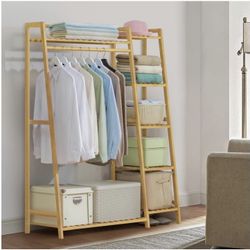 Bamboo Clothing Rack with Shelf 43”