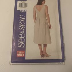 Vintage See & Sew 3502 Women’s Dress Sizes 20-24 Butterick Sewing Pattern 2002