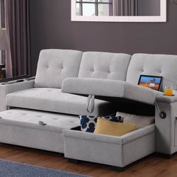 Gray Woven Fabric Reversible Sleeper