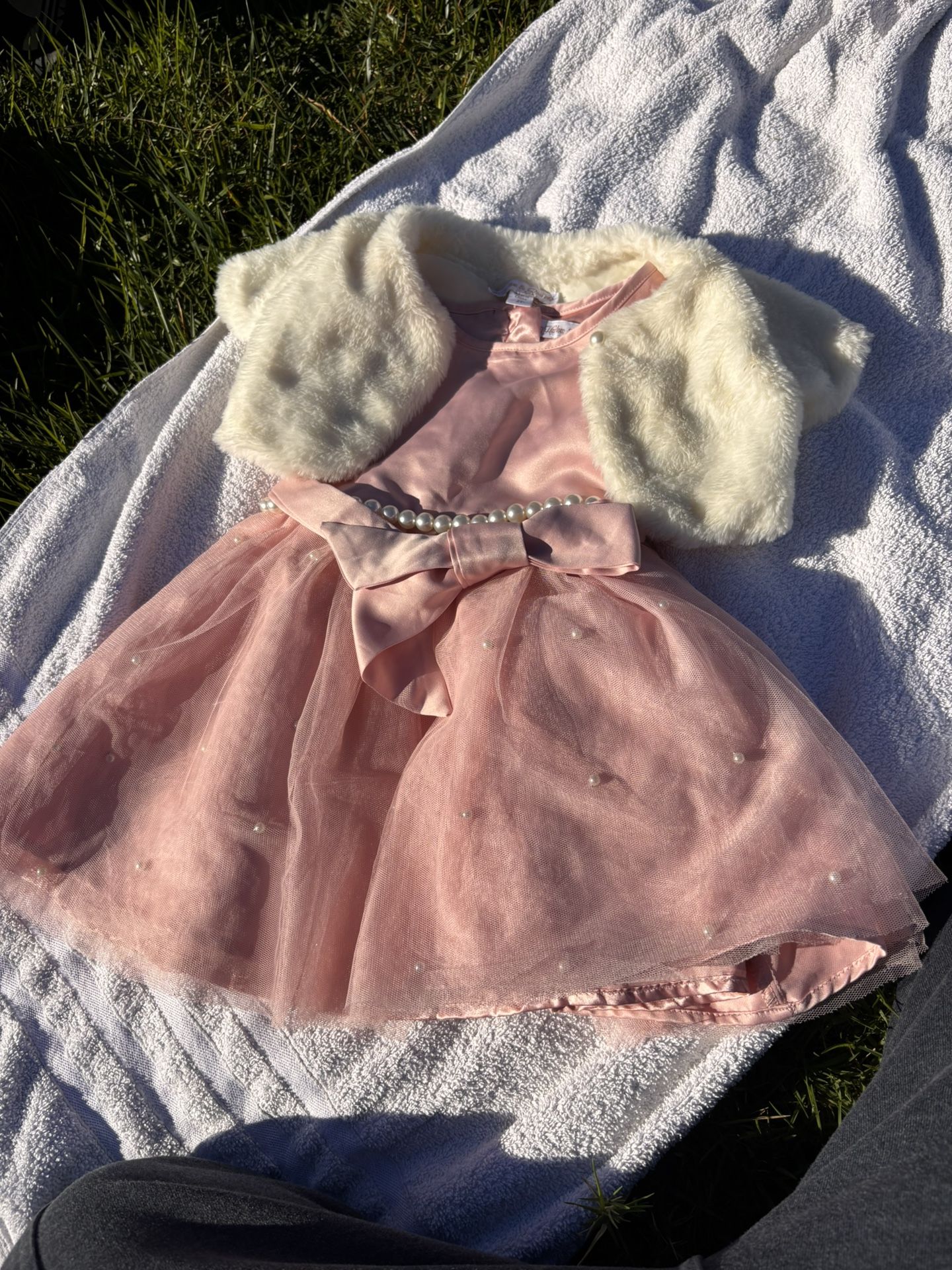 Pink Pearled Ruffle Zip Up Dress Set