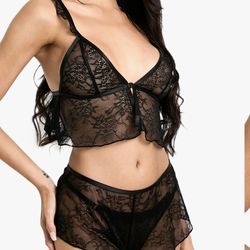 Rose Lace Cami & Shorts Set, Black