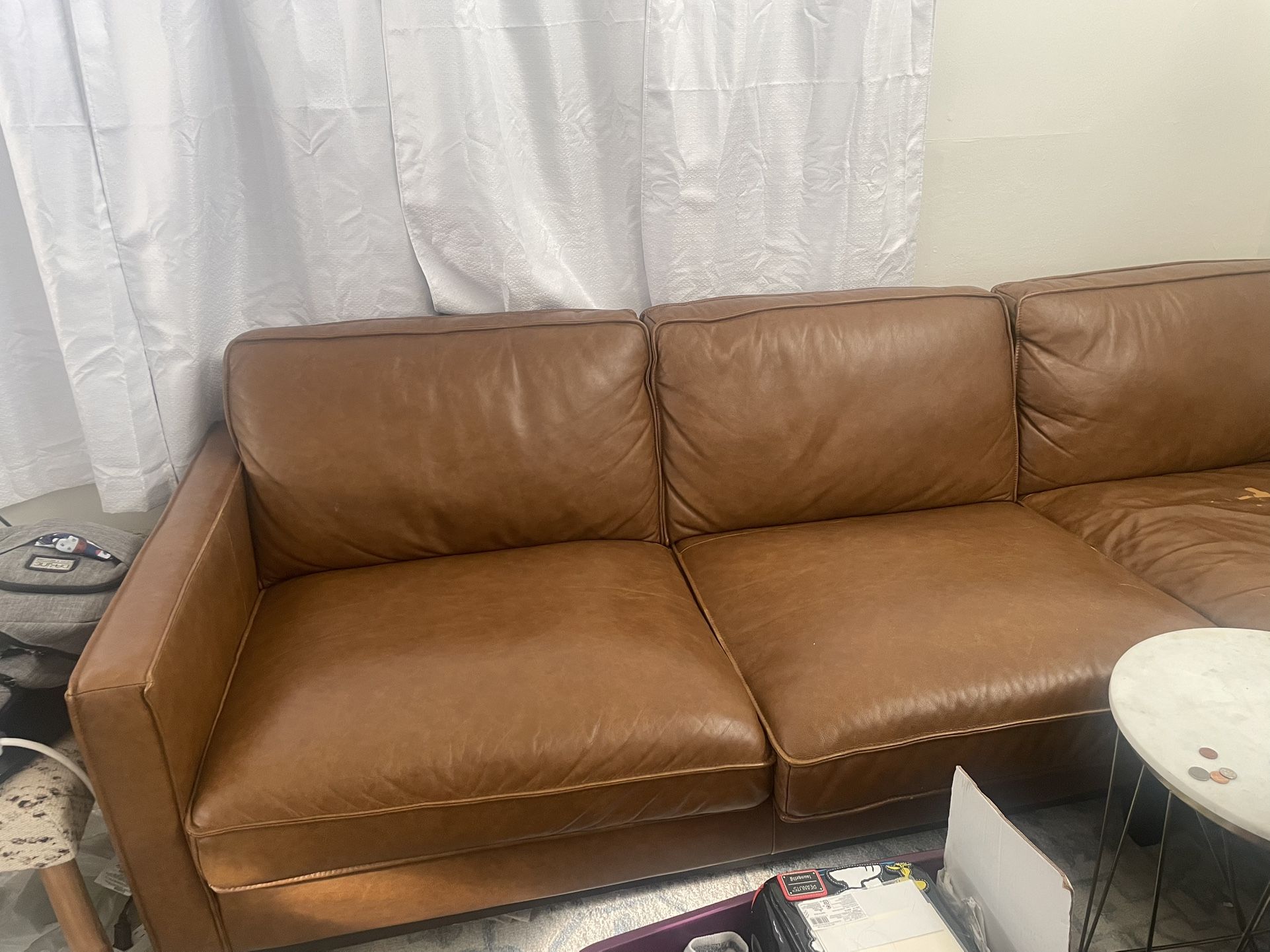 Carmel Brown Leather Couch For sale