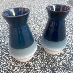 💙 Reactive Navy Blue Vase Pair – 8.27" Tall