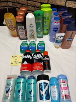 Shampoo, deodorants, lotions etc