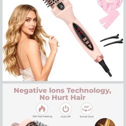  Thermal Brush, Heated Round Brush with 5 Heat Settings & LED Display, 1.5 inch Negative Ion Thermal Brush Long Hair Blowout Curling Iron, Dual Voltag