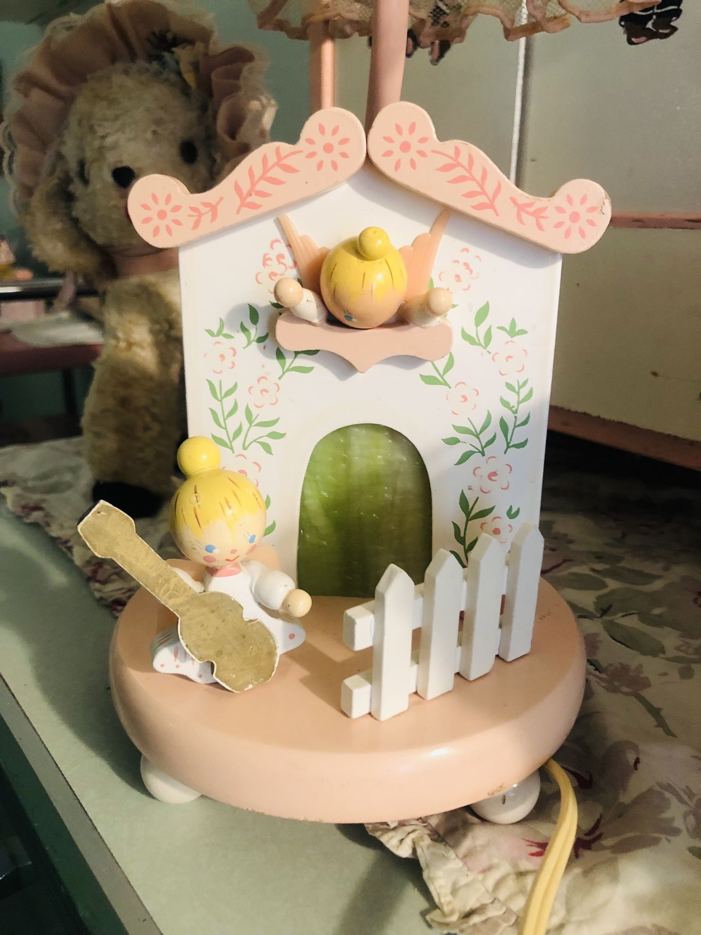 Vintage Angel Nursery Table Lamp, Pink