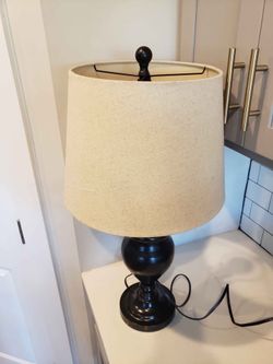 Brown Bedside Lamp with Beige Shade
