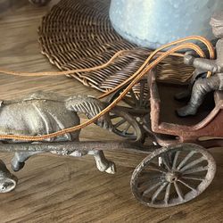 Antique cast iron horse drawn chief wagon. Fire, metal art, Christmas, vintage