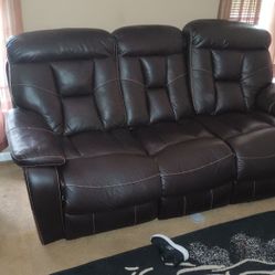 Dark Brown Leather Recliner Sectional 