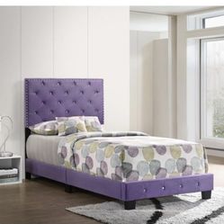 Twin bed frame with mattress and Bunkie board - Glory Furniture Suffolk Velvet Upholstered Bed